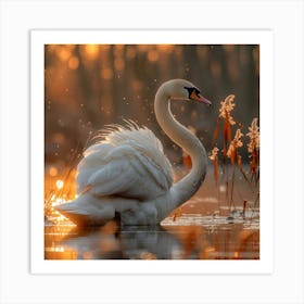 Swan At Sunset 3 Art Print