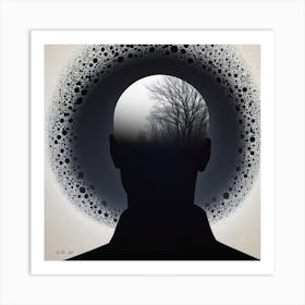 Memories fading away - Man Head Abstract Black And White Illustration Art Print