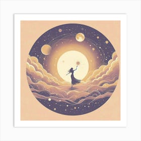 The Milky Way In Shades Of Honey And Lavender Dancing With The Sun And The Moon Minimalist Style Art Print