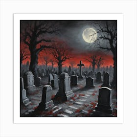 Graveyard At Night Art Print