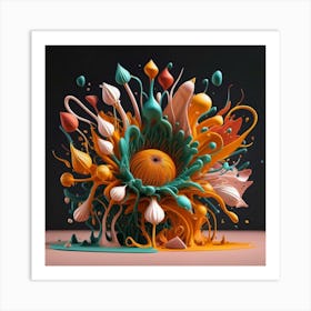 Abstract 3d splash flowers spring Art Print