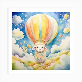 Sheep In A Hot Air Balloon Art Print