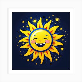 Lovely smiling sun on a blue gradient background 49 Art Print