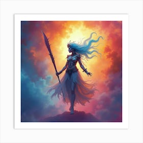 Soul Warrior In A Colorful Watercolor Spectral Realm, Bright 1 Art Print