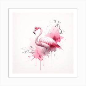 Pink Flamingo Watercolor Painting Art Print