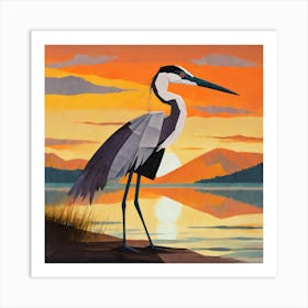 Heron At Sunset Art Print