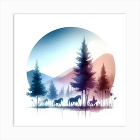 Horses In The Forest Art Print