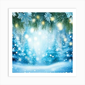 Abstract Winter Wonderland With A Closeup Of A Spruce Tree Branch Adorned With Snowflakes In The For (2) Art Print