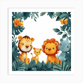 Cute Lions In The Jungle 1 Art Print