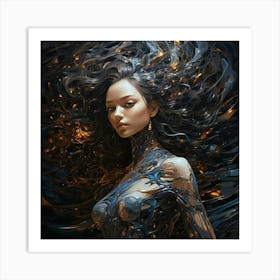 Woman With Long Hair Art Print