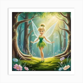 A Luminous Whimsical Illustration Of Tinkerbell The Mystical Forrest 2 Art Print