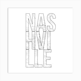 Nashville Street Map Typography Square Art Print