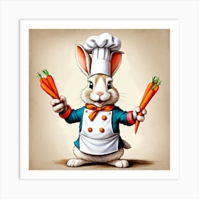 Chef Rabbit Holding Carrots Art Print