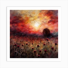 Sunset With Poppies Art Print