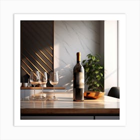 Bottle Of Wine On A Kitchen Counter Art Print