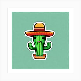 Mexico Cactus With Mexican Hat Sticker 2d Cute Fantasy Dreamy Vector Illustration 2d Flat Cen (6) Art Print