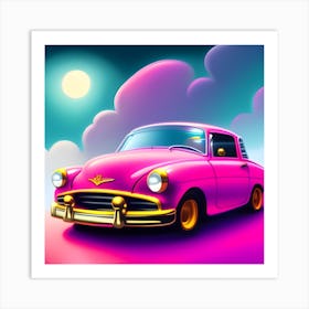 Pink Car In The Sky Art Print