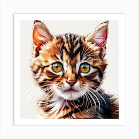 Tabby Kitten Digital Watercolor Portrait 1 Art Print