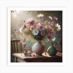 Cosmos Flowers In A Vase 3 Art Print