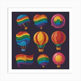 Rainbow Hot Air Balloons Art Print