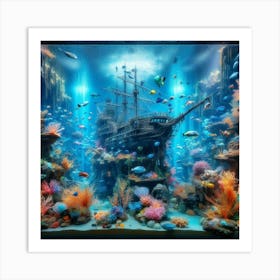 Aquarium With A Pirate Ship Art Print