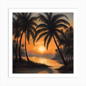 Sunset Palm Trees Art Print