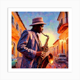 Saxophone Player In Cuba Art Print