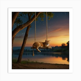 Cat On Swing Art Print