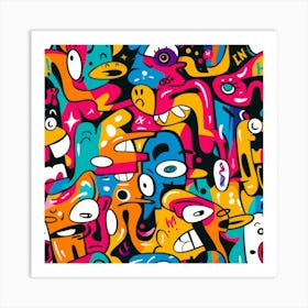 Colorful Cartoon Characters Art Print