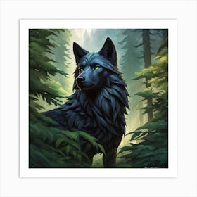 Black Wolf In The Forest 2 Art Print