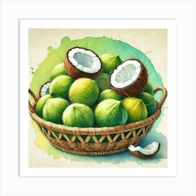 Watercolor's Basket Full Of Coconuts 2 Poster