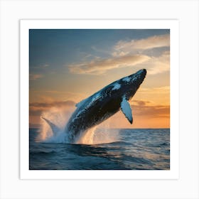 Humpback Whale Jumping Out Of The Water 10 Art Print