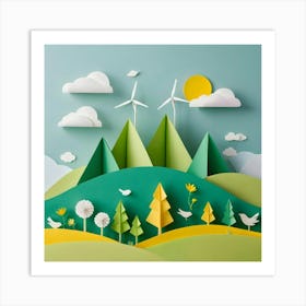 Landscape With Wind Turbines 1 Art Print