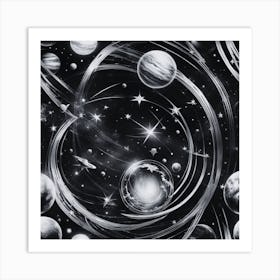 Black And White Planets Art Print