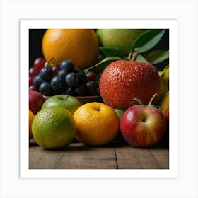 Colorful Fruits On A Wooden Table Art Print