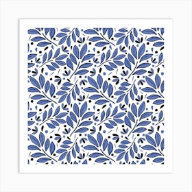 Lushy Leaves Olive Navy Blue Art Print