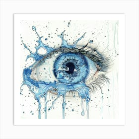 Blue Eye Water Splashes Crying Art Print