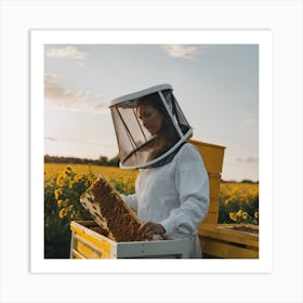 Beekeeper Inspecting Hive Art Print