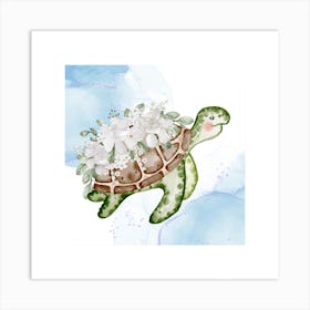 Turtle With Flowers Art Print