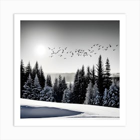 Winter Landscape With Birds 6 Art Print