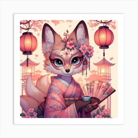 Fox In Kimono Art Print