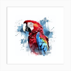 Red And Blue Macaw With Ink Splash Effect Art Print