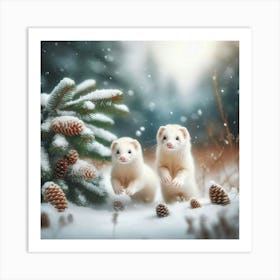 Ferrets In The Snow Art Print