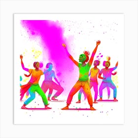 Colorful Holi Dancers Art Print