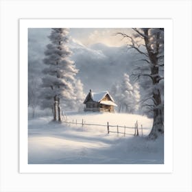 5546 Snowy Winter Wonderland With A Lone Cabin In The D Xl 1024 V1 0 Art Print