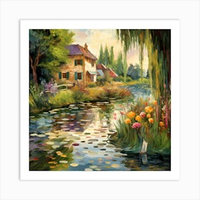 Sunlit Brush Rhapsody: Riverside Mosaic Art Print