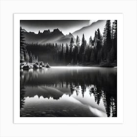 Black And White Mountain Lake 18 Art Print