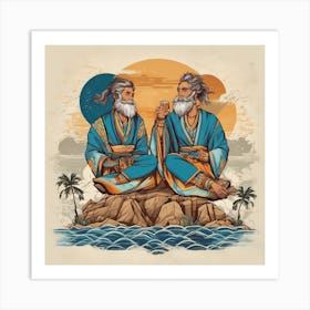 Two Men Sitting On A Rock Art Print