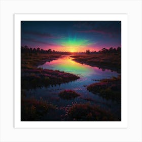 Sunset Over A River 2 Art Print