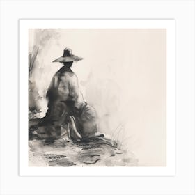 Asian Man Sitting In A Hat Art Print